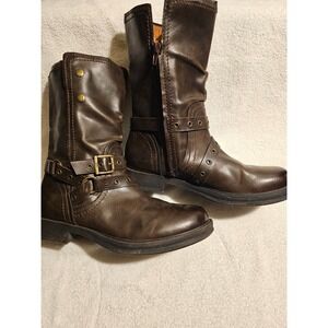 Faith Brown Faux Leather Buckle Strap Moto Boots Womens Size 11 M